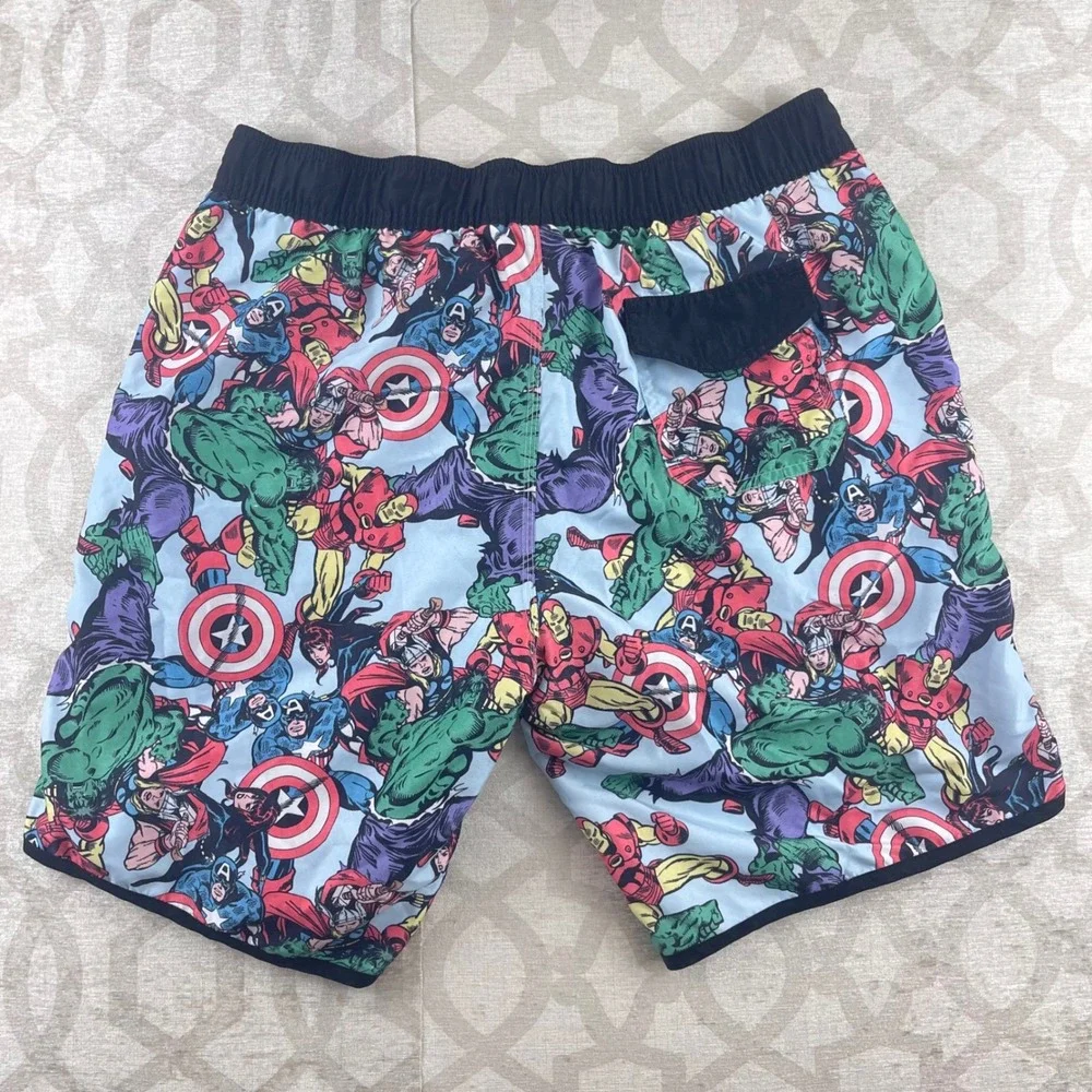 Marvel Avengers Comic Print Swim Trunks Mens Large Hulk Iron Man Captain America